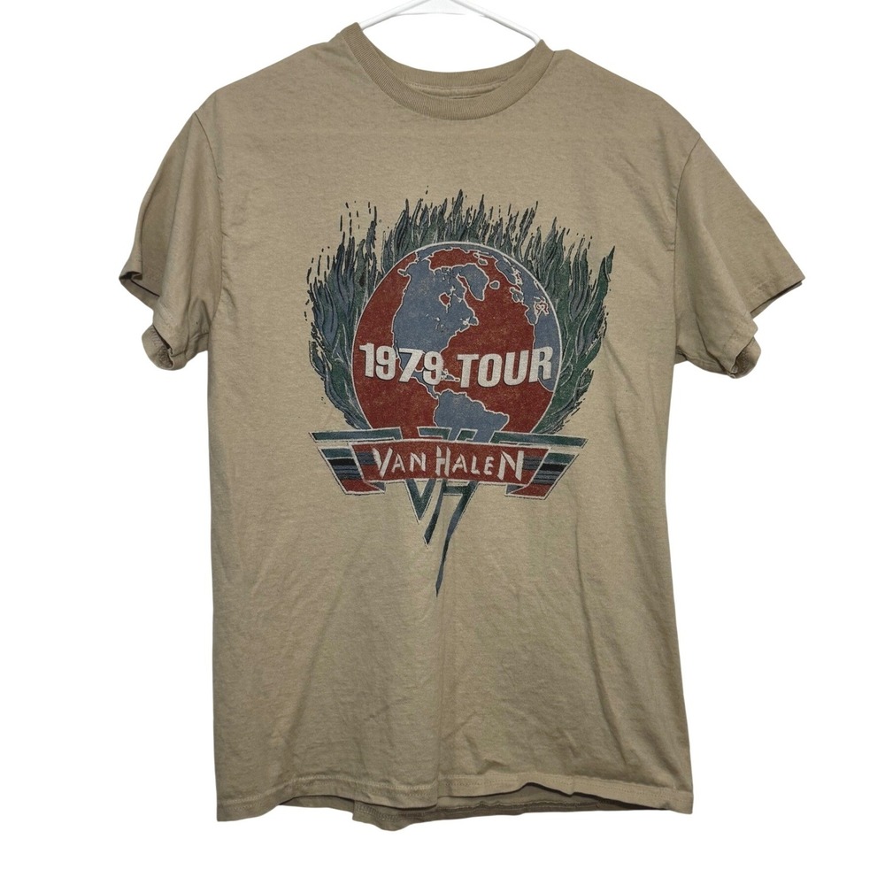 Van Halen 1979 World Tour Graphic T-Shirt‎ Tan Khaki Cotton Band Tee Medium